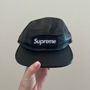 Supreme Black Leather 5-Panel Camp Cap